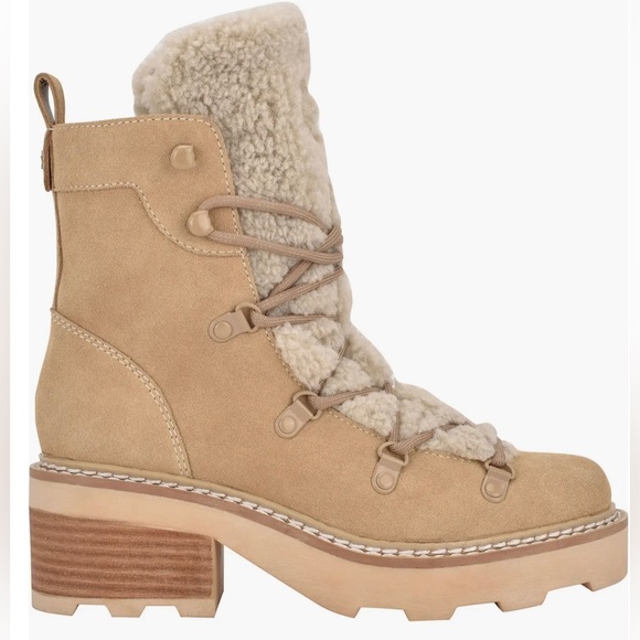 Alaina Light Natural Fleece Lined Leather & Faux Upper Lug Lace Up Boots by CK - Picture 2 of 8